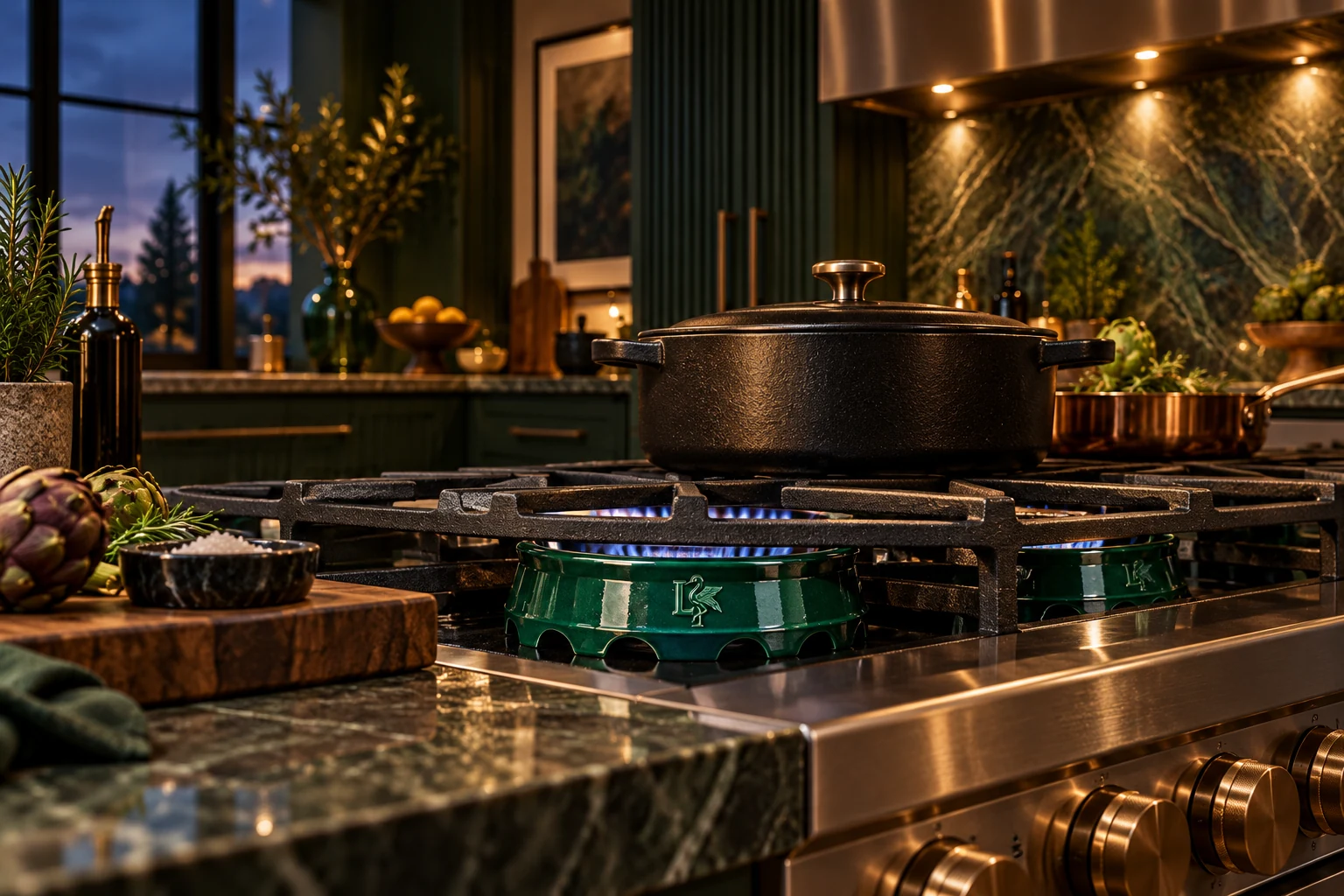 Luxury kitchen with emerald Le Krohn Crowns