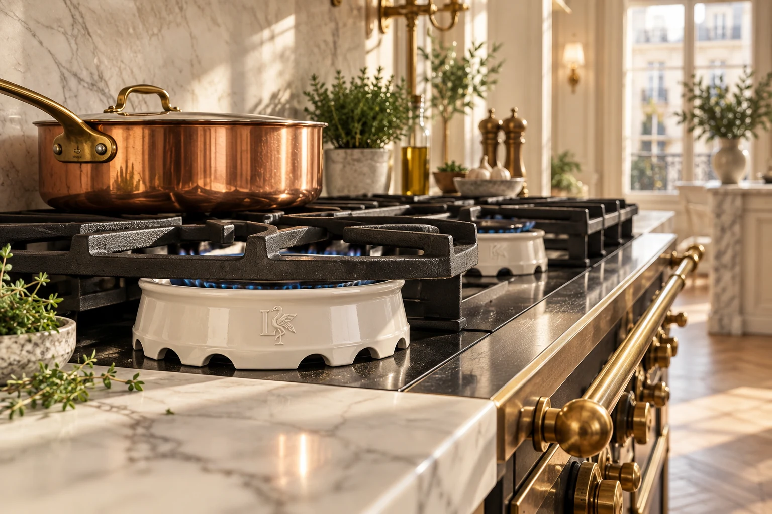 Parisian-inspired luxury kitchen with ivory Le Krohn Crowns